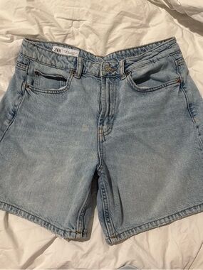 Zara Light Blue High-Rise Denim Shorts